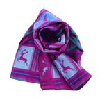 Otto Flemmich / Premium Seiden-Schal gewebt / Purpurpink-Türkisblaugrün / große Hirsche