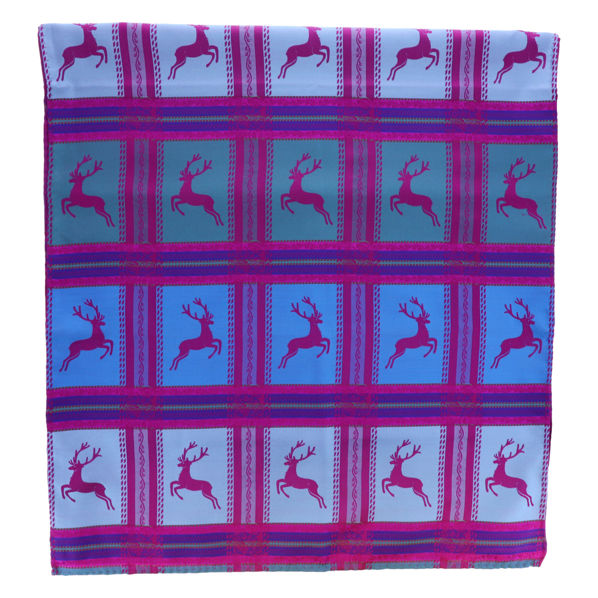 Otto Flemmich / Premium Seiden-Schal gewebt / Purpurpink-Türkisblaugrün / große Hirsche