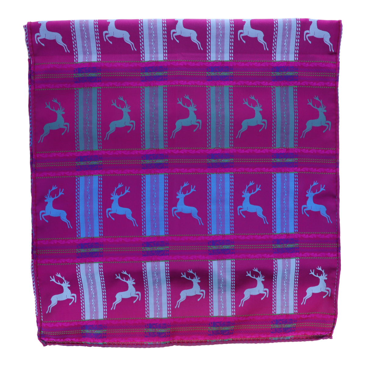 Otto Flemmich / Premium Seiden-Schal gewebt / Purpurpink-Türkisblaugrün / große Hirsche