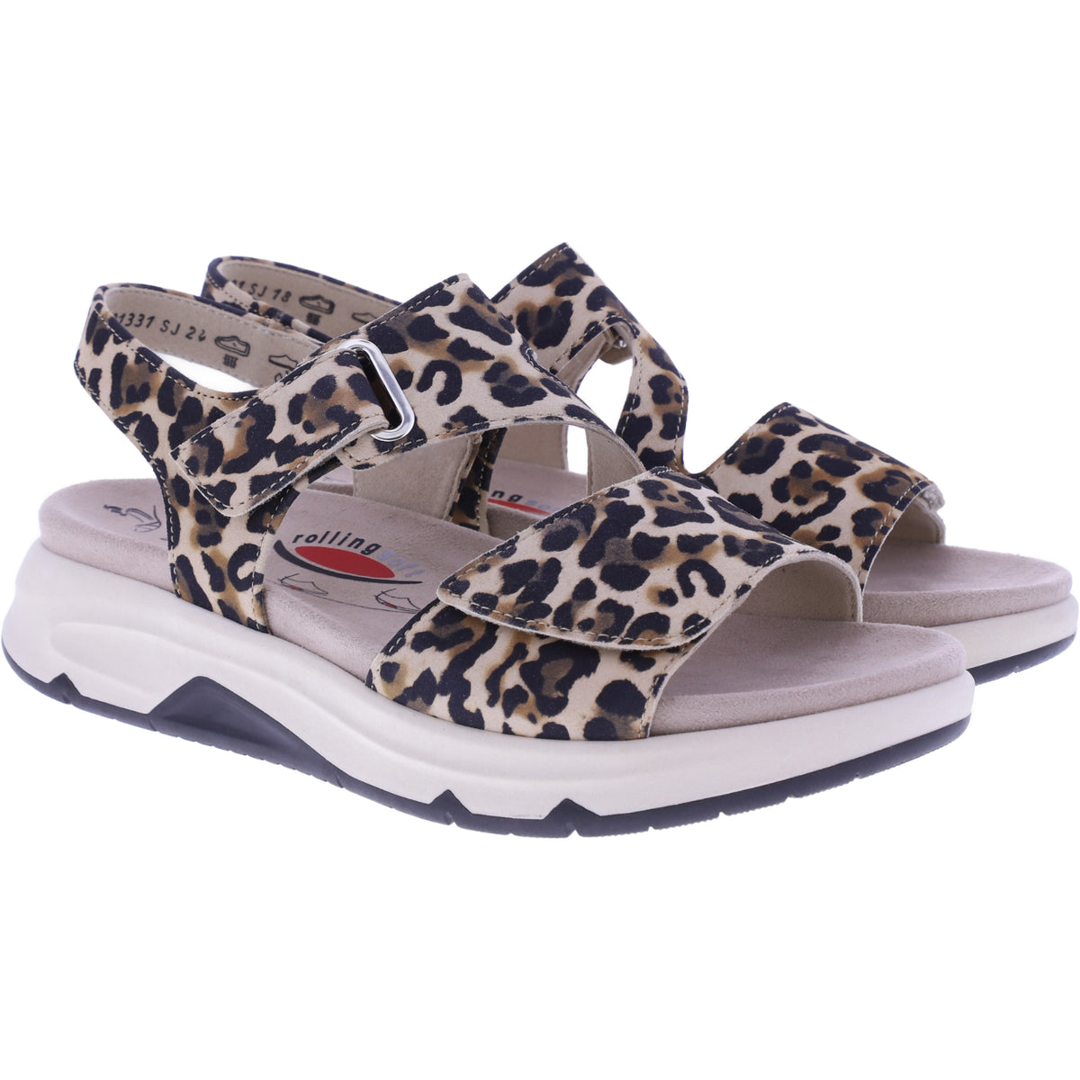 Rollingsoft by Gabor | Damen Aktiv Sandalen | Natur-Leomuster | mit Wechselfußbett