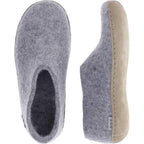 Glerups / Modell: "A" / Grey-Grau Wollfilz / Kalbsleder-Sohle / Geschlossene Hausschuhe