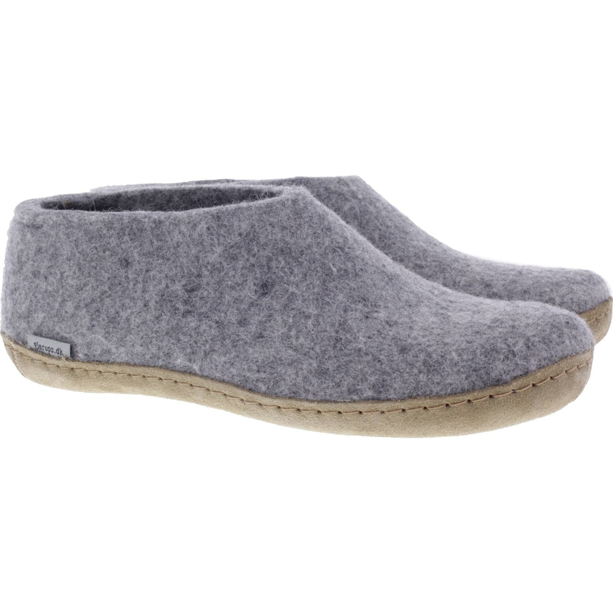 Glerups / Modell: "A" / Grey-Grau Wollfilz / Kalbsleder-Sohle / Geschlossene Hausschuhe