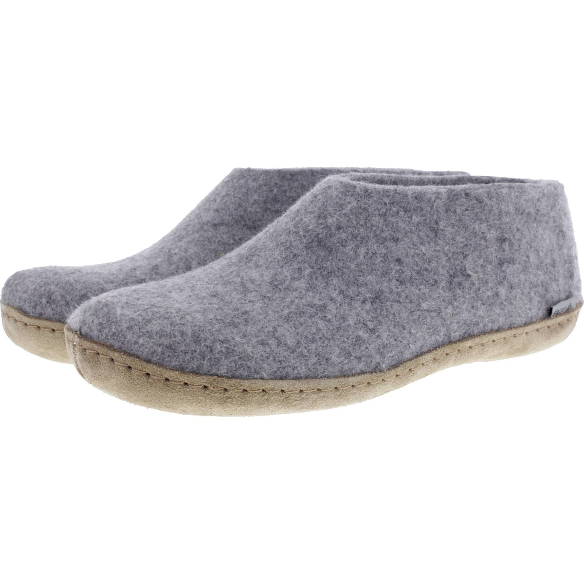 Glerups / Modell: "A" / Grey-Grau Wollfilz / Kalbsleder-Sohle / Geschlossene Hausschuhe