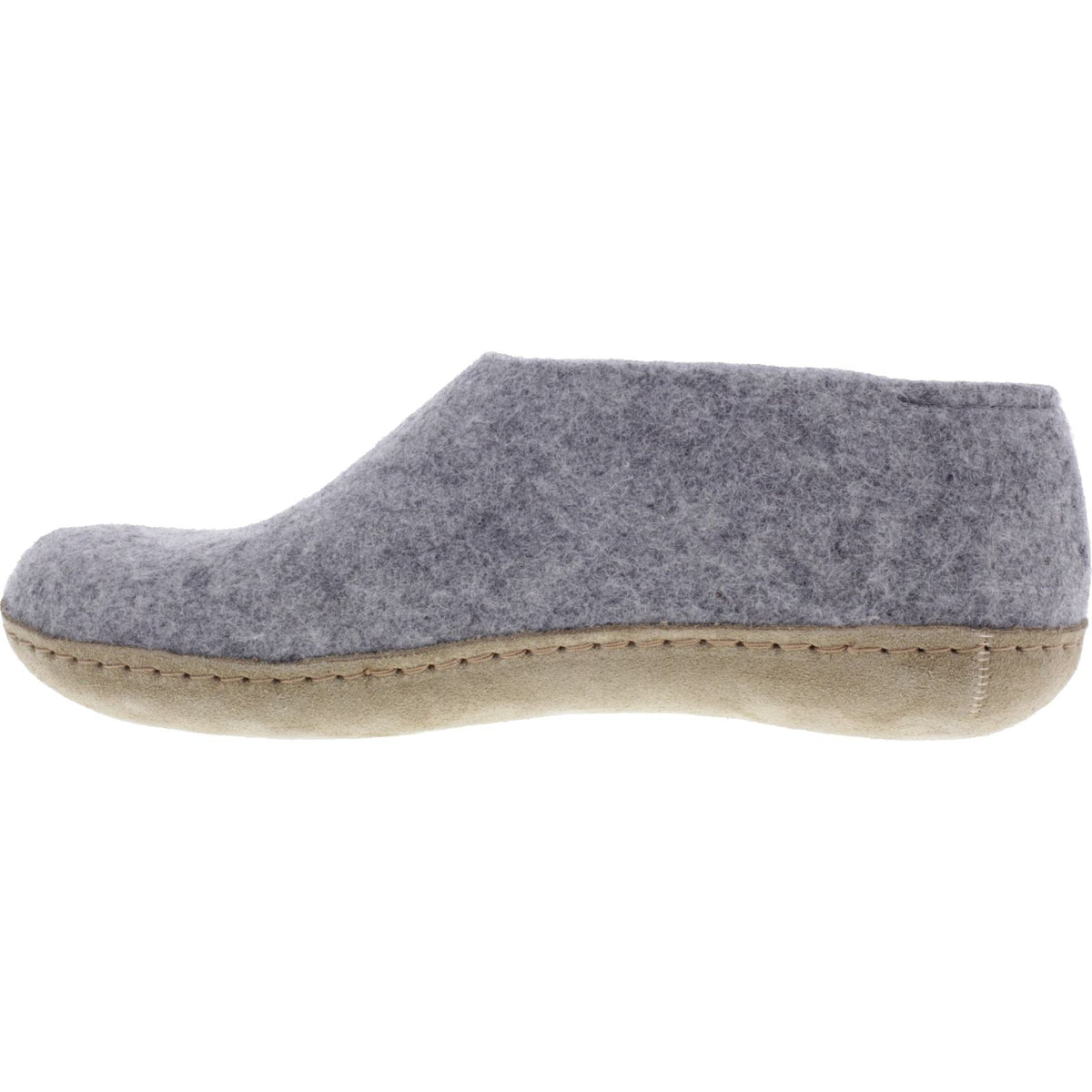 Glerups / Modell: "A" / Grey-Grau Wollfilz / Kalbsleder-Sohle / Geschlossene Hausschuhe