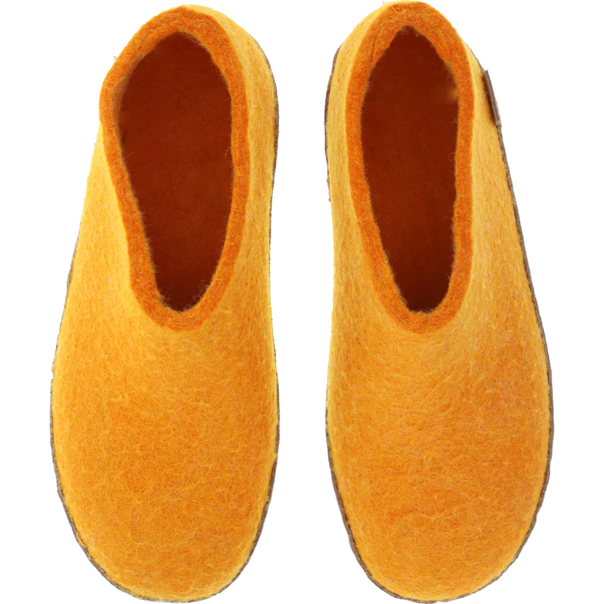 Glerups / Modell: "A" / Orange Wollfilz / Kalbsleder-Sohle / Geschlossene Hausschuhe