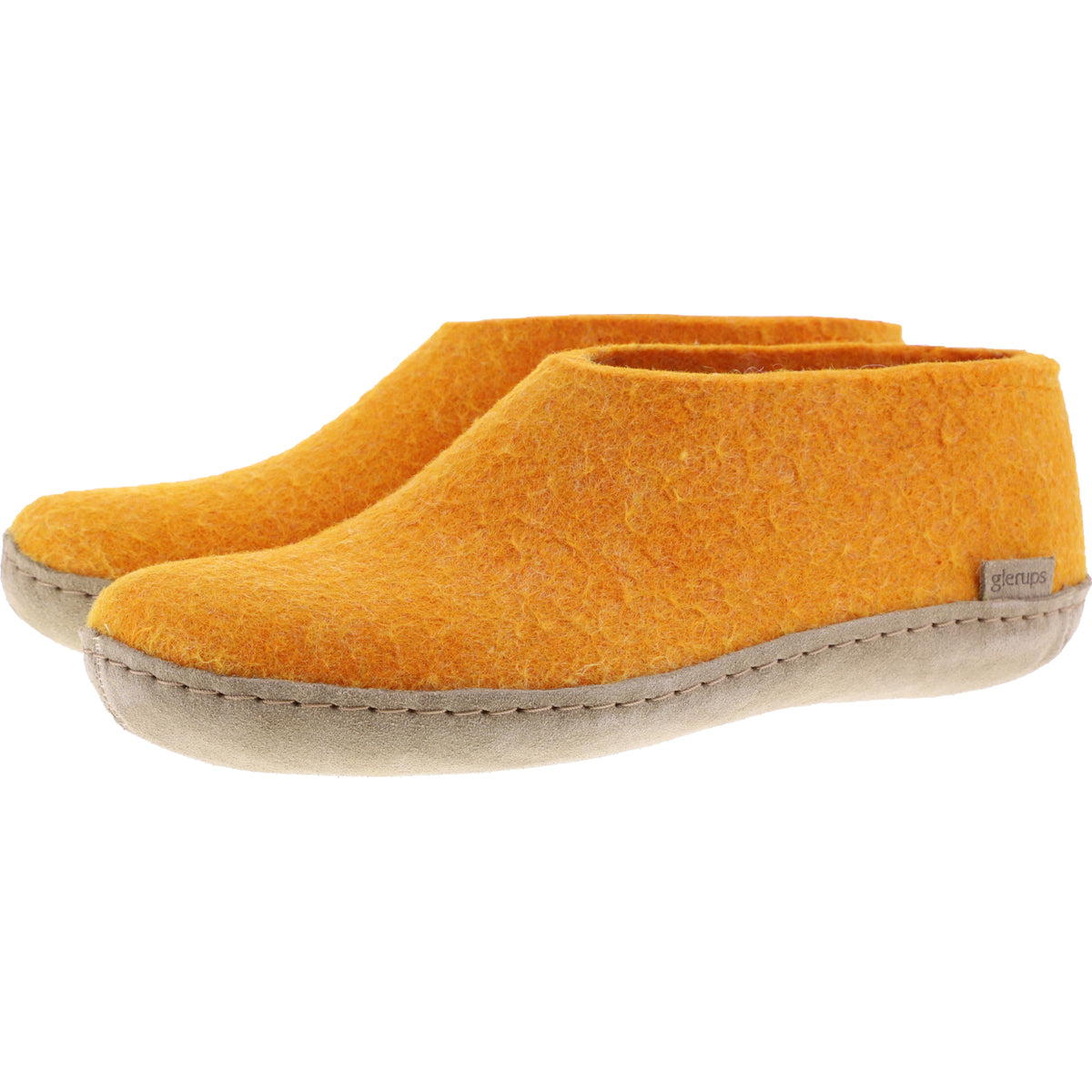 Glerups / Modell: "A" / Orange Wollfilz / Kalbsleder-Sohle / Geschlossene Hausschuhe