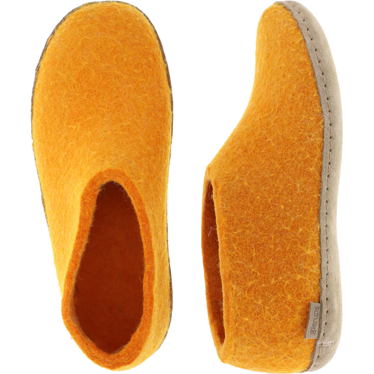 Glerups / Modell: "A" / Orange Wollfilz / Kalbsleder-Sohle / Geschlossene Hausschuhe