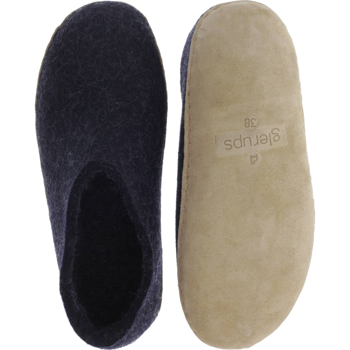 Glerups / Modell: "A" / Charcoal-Anthrazit Wollfilz / Kalbsleder-Sohle / Geschlossene Hausschuhe