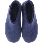 Glerups / Modell: "A" / Denim-Blau Wollfilz / Kalbsleder-Sohle / Geschlossene Hausschuhe