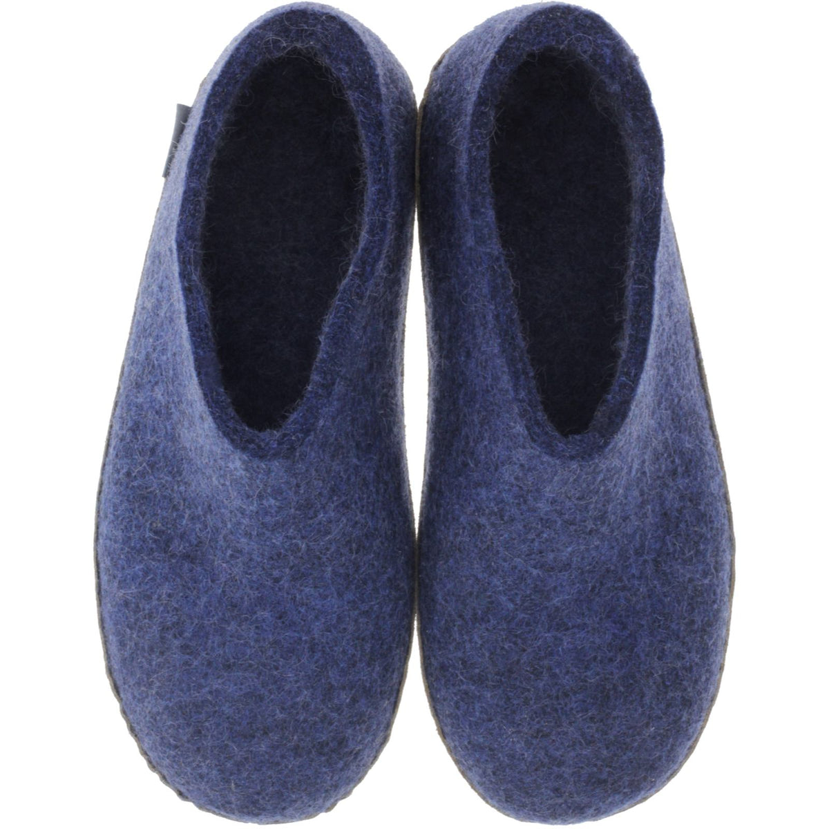 Glerups / Modell: "A" / Denim-Blau Wollfilz / Kalbsleder-Sohle / Geschlossene Hausschuhe