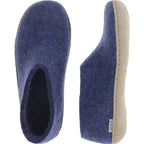 Glerups / Modell: "A" / Denim-Blau Wollfilz / Kalbsleder-Sohle / Geschlossene Hausschuhe