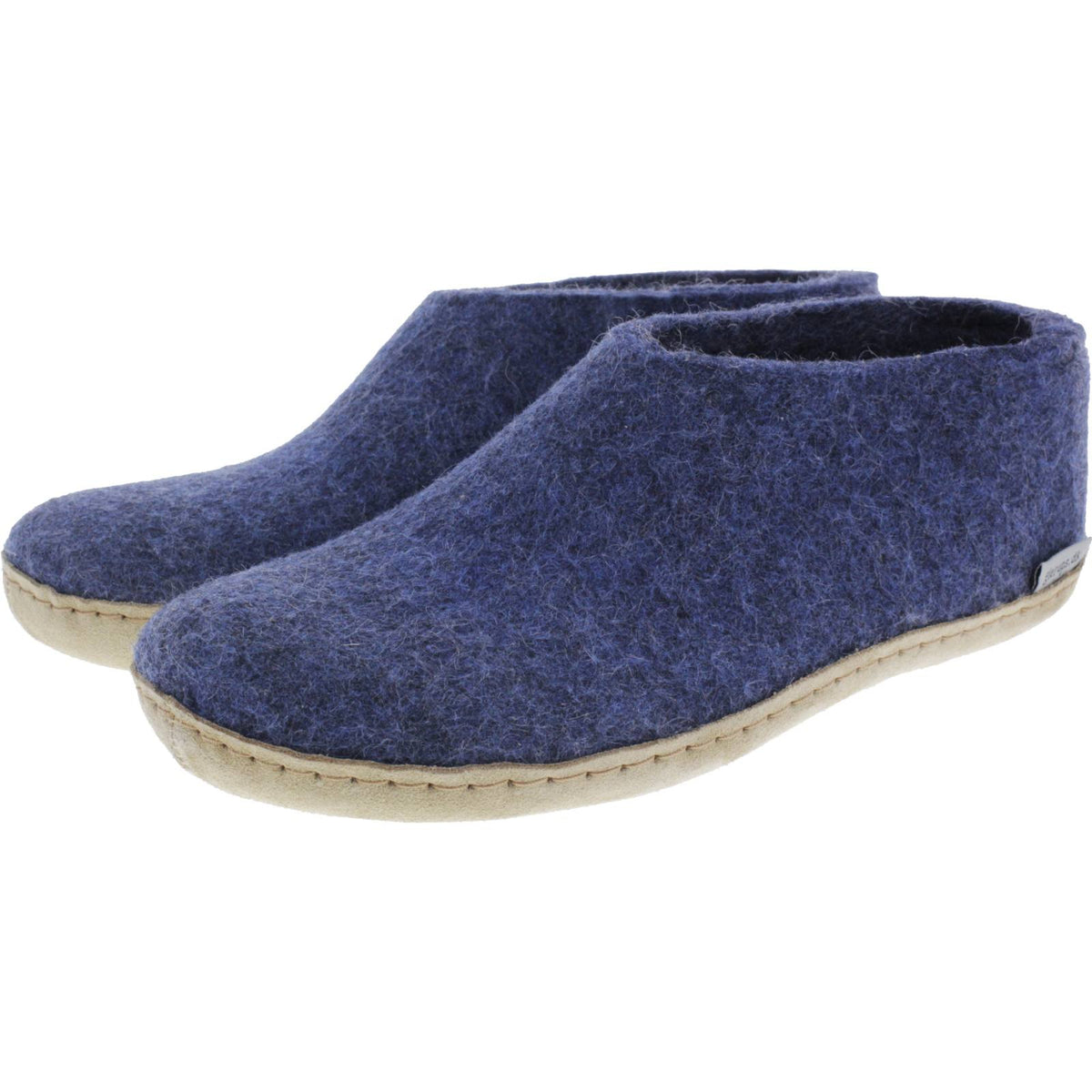Glerups / Modell: "A" / Denim-Blau Wollfilz / Kalbsleder-Sohle / Geschlossene Hausschuhe