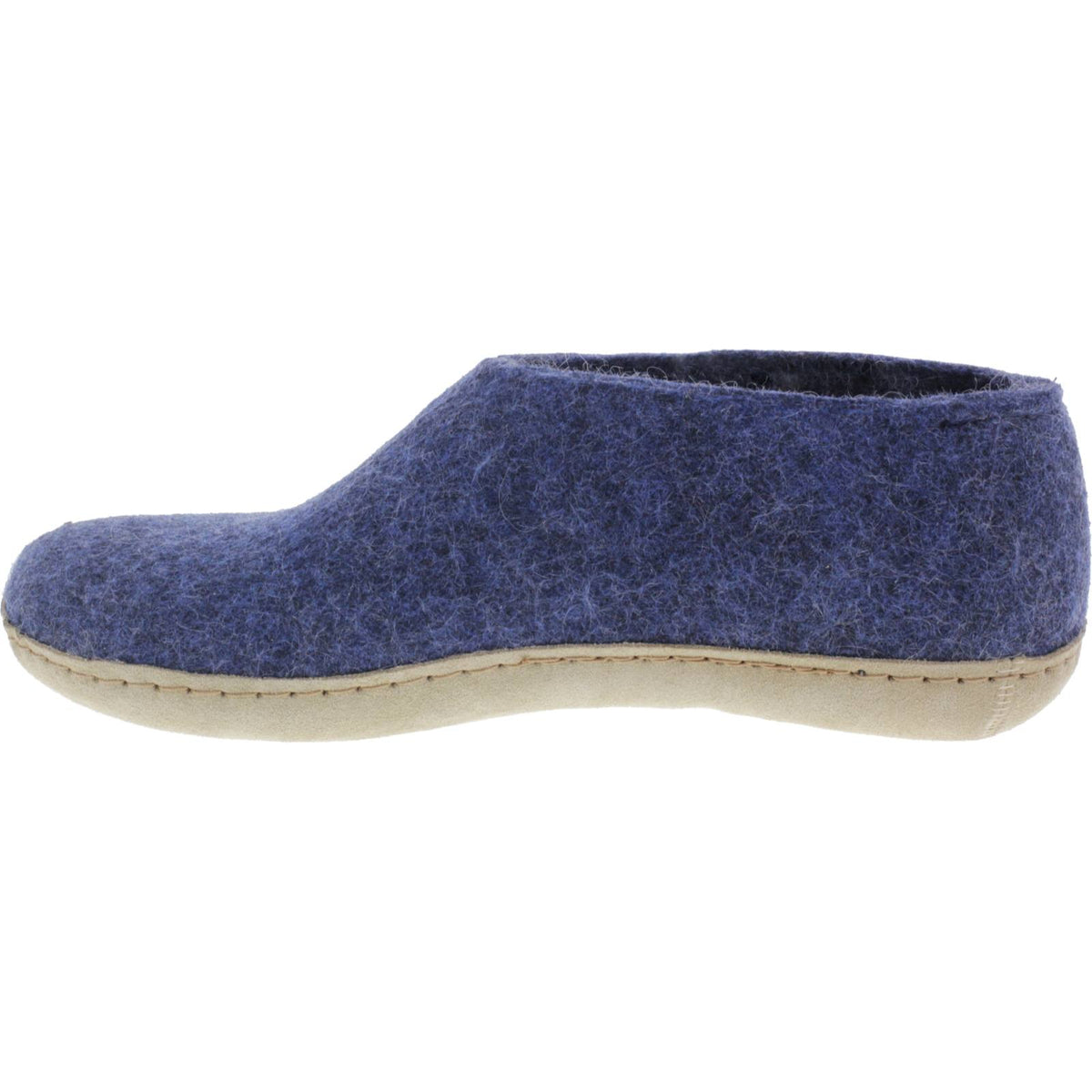 Glerups / Modell: "A" / Denim-Blau Wollfilz / Kalbsleder-Sohle / Geschlossene Hausschuhe