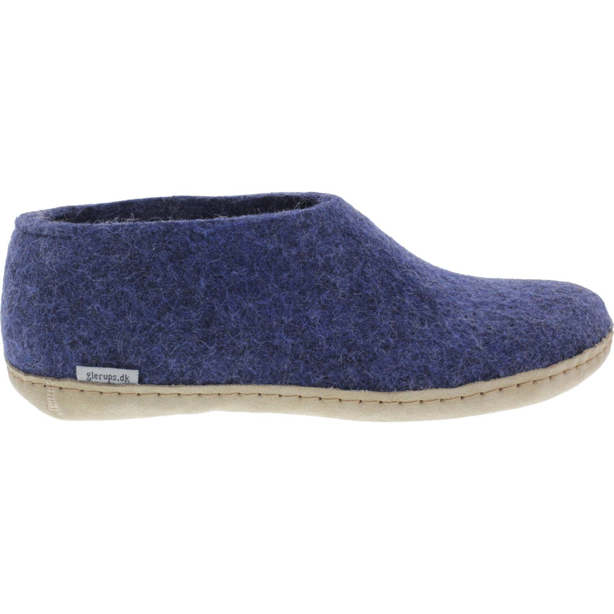 Glerups / Modell: "A" / Denim-Blau Wollfilz / Kalbsleder-Sohle / Geschlossene Hausschuhe