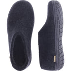 Glerups / Modell: "AR" / Charcoal Schwarz Wollfilz / Schwarze Sohle / Geschlossene Hausschuhe