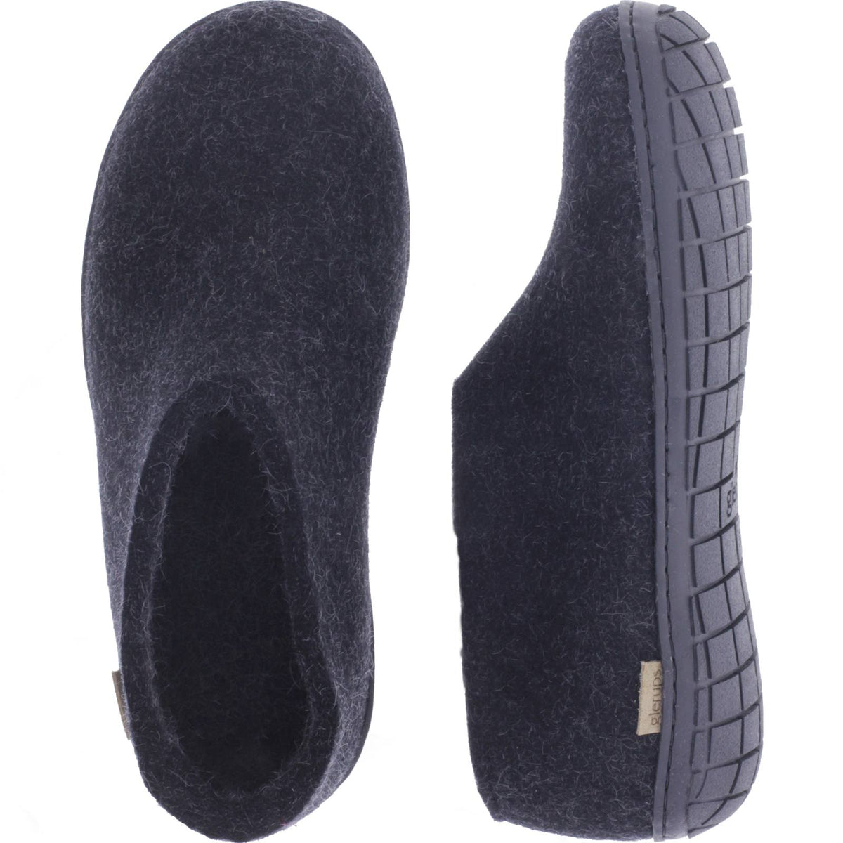 Glerups / Modell: "AR" / Charcoal Schwarz Wollfilz / Schwarze Sohle / Geschlossene Hausschuhe