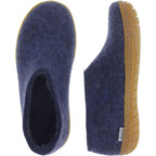 Glerups / Modell: "AR" / Denim-Blau Wollfilz / Kautschuk-Sohle / Geschlossene Hausschuhe