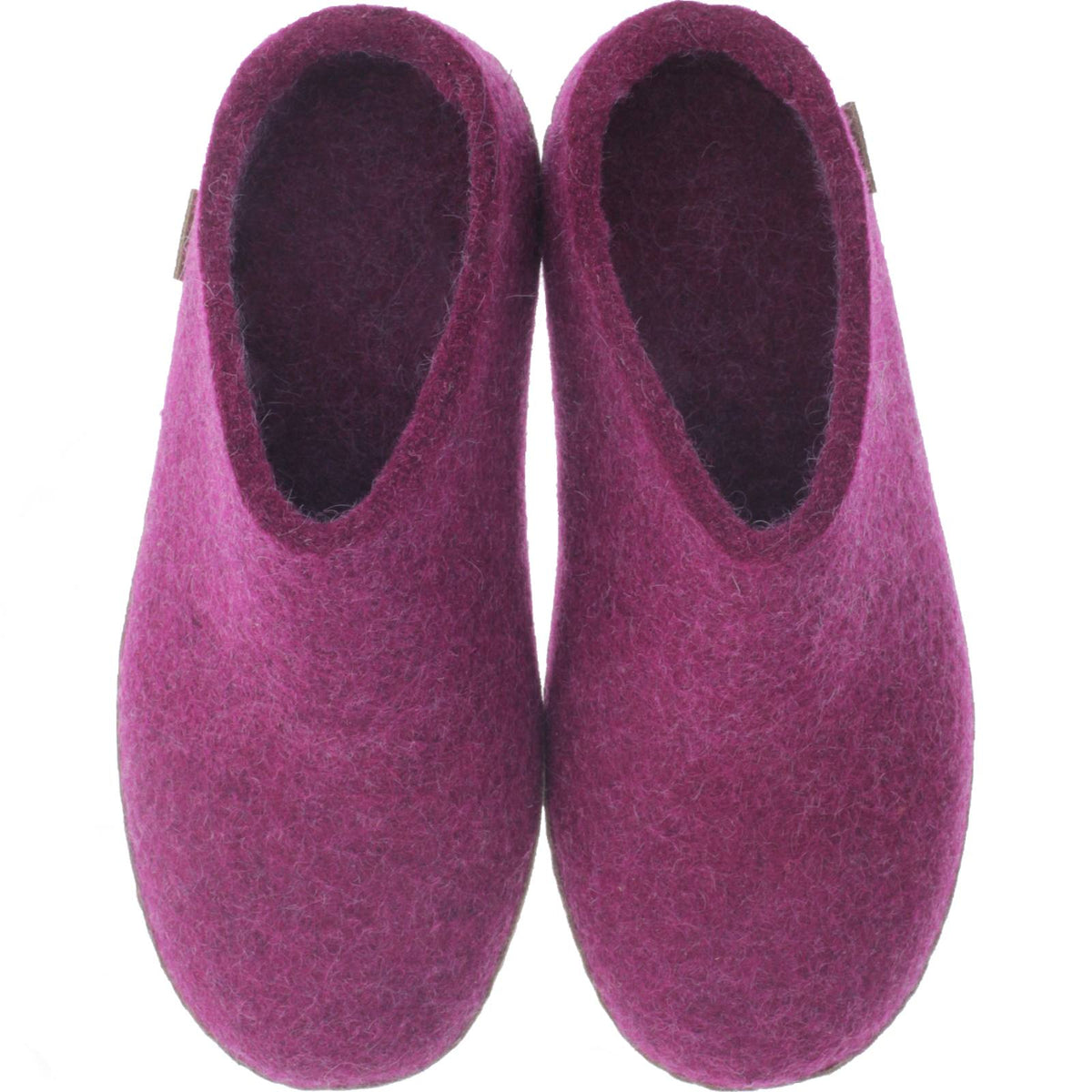 Glerups / Modell: "B" / Cranberry Wollfilz / Kalbsleder-Sohle / Offene Pantoffeln