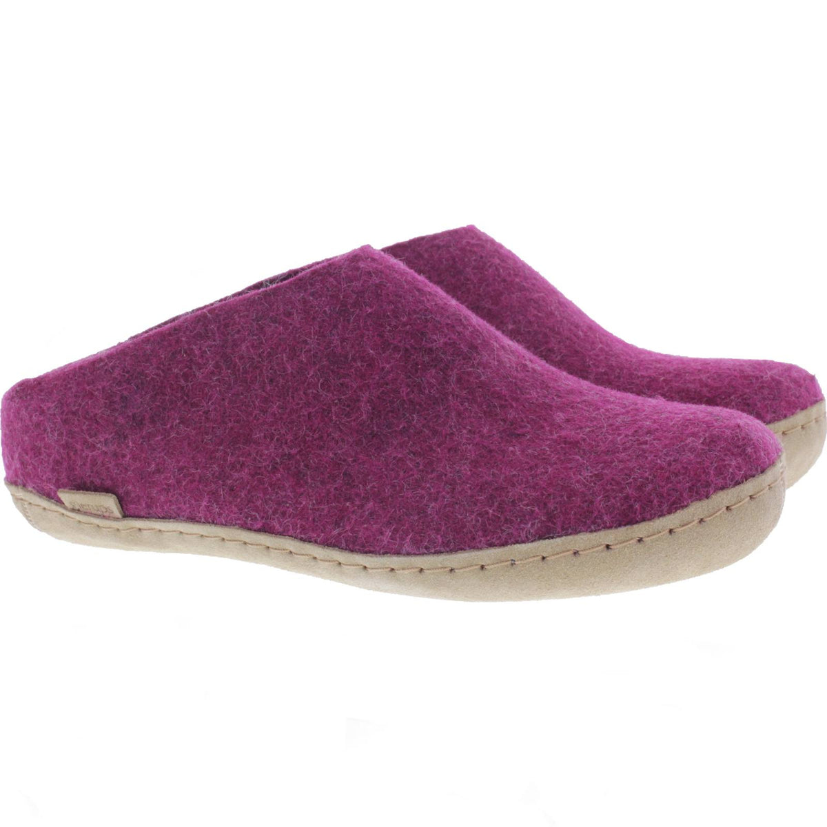 Glerups / Modell: "B" / Cranberry Wollfilz / Kalbsleder-Sohle / Offene Pantoffeln