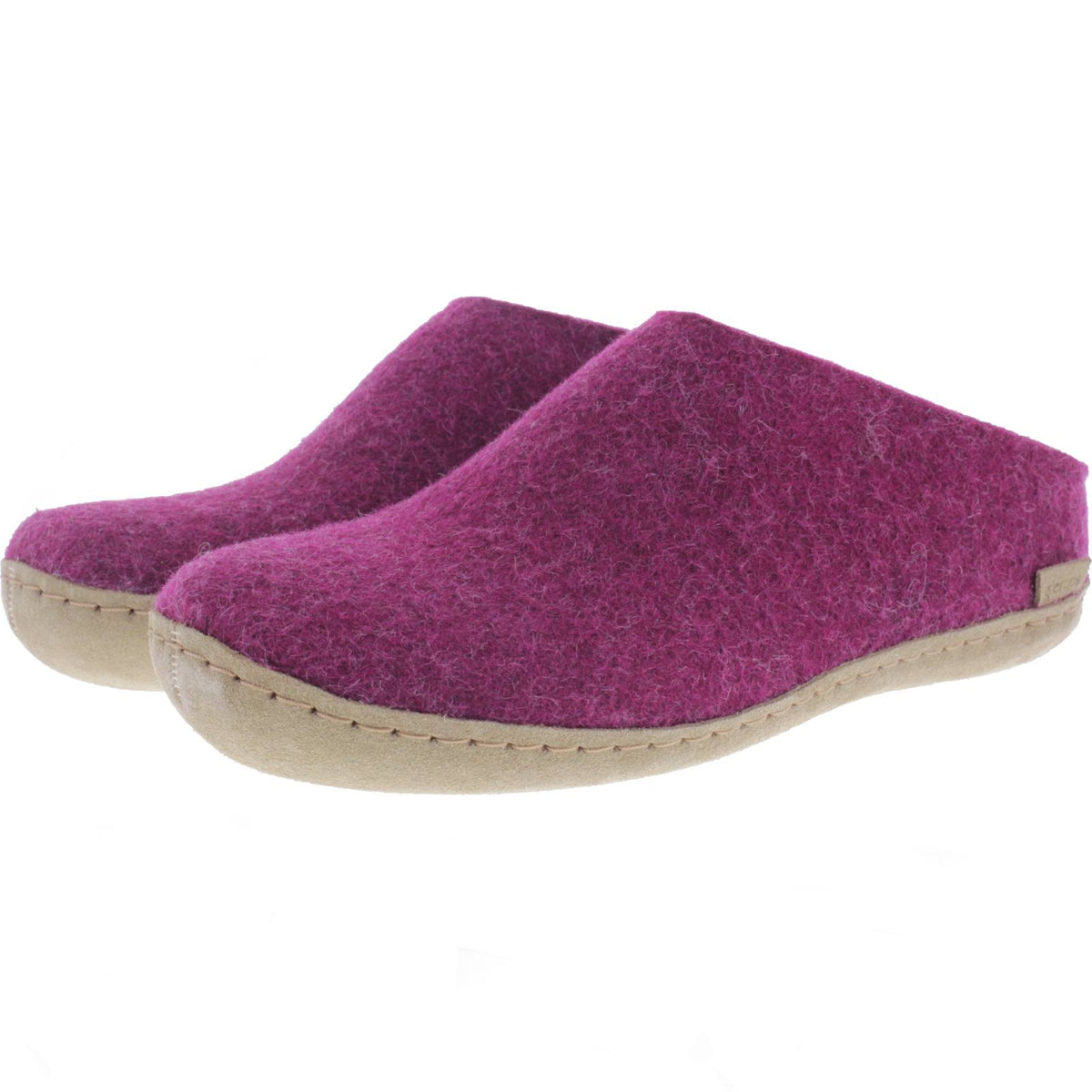 Glerups / Modell: "B" / Cranberry Wollfilz / Kalbsleder-Sohle / Offene Pantoffeln