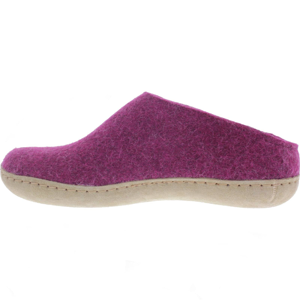 Glerups / Modell: "B" / Cranberry Wollfilz / Kalbsleder-Sohle / Offene Pantoffeln