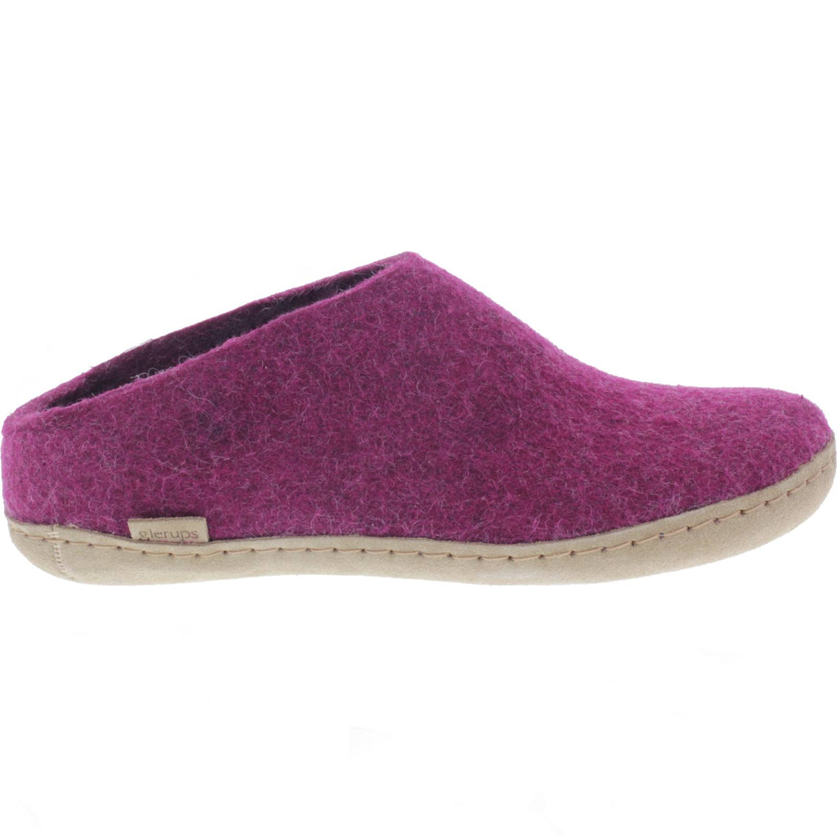 Glerups / Modell: "B" / Cranberry Wollfilz / Kalbsleder-Sohle / Offene Pantoffeln