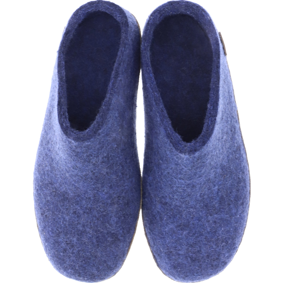 Glerups / Modell: "B" / Denim/Blau Wollfilz / Kalbsleder-Sohle / Offene Pantoffeln