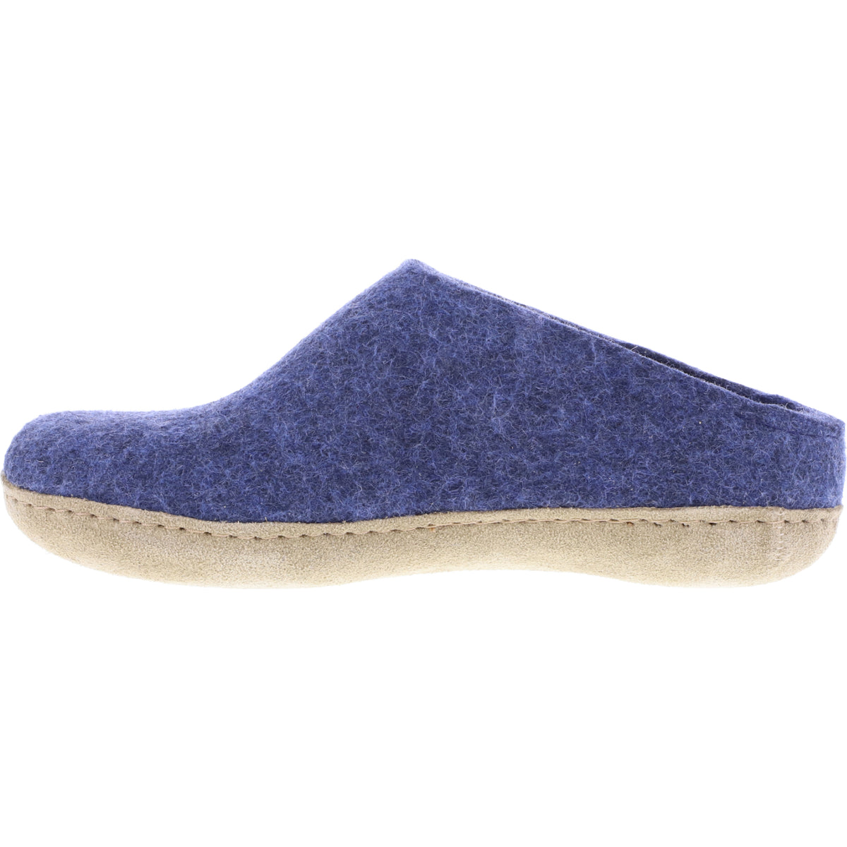 Glerups / Modell: "B" / Denim/Blau Wollfilz / Kalbsleder-Sohle / Offene Pantoffeln
