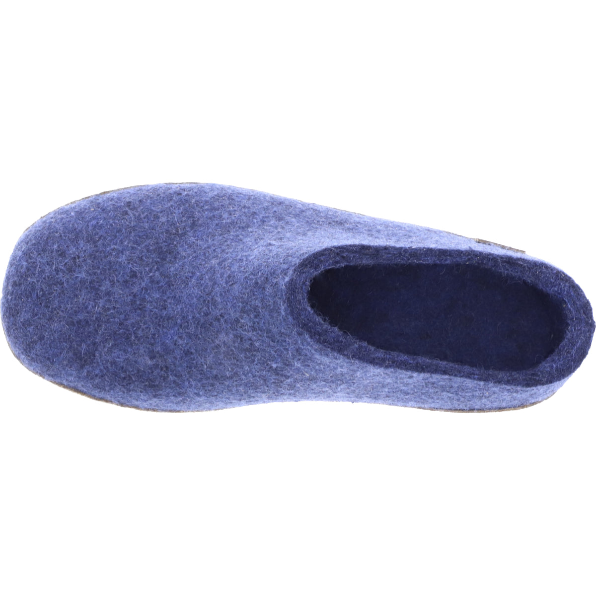Glerups / Modell: "B" / Denim/Blau Wollfilz / Kalbsleder-Sohle / Offene Pantoffeln