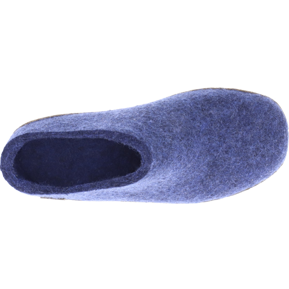 Glerups / Modell: "B" / Denim/Blau Wollfilz / Kalbsleder-Sohle / Offene Pantoffeln