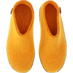 Glerups / Modell: "B" / Orange Wollfilz / Kalbsleder-Sohle / Offene Pantoffeln