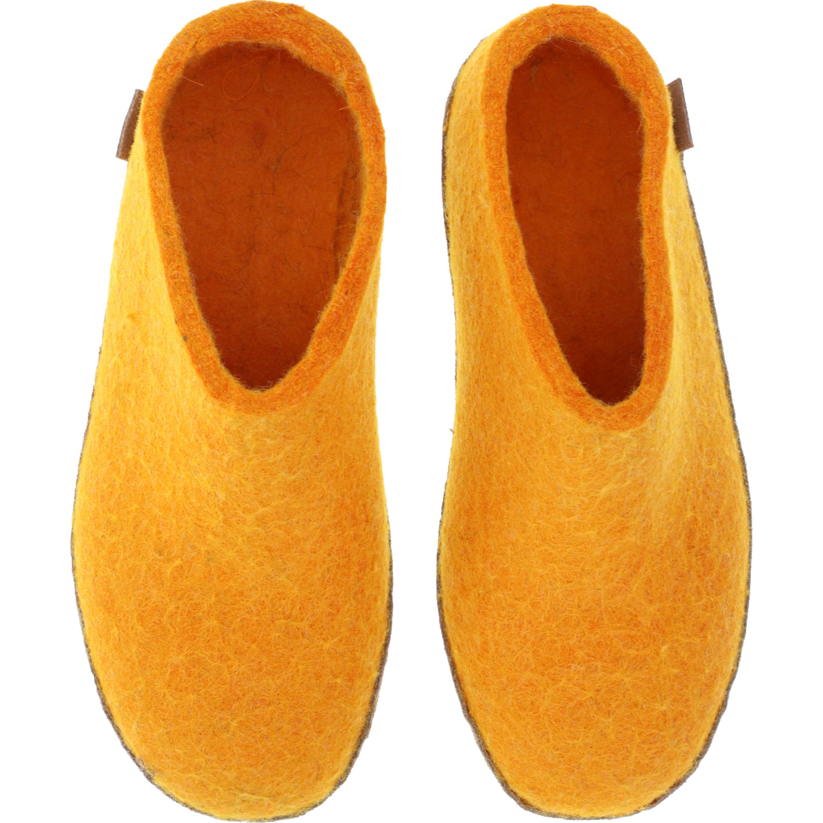 Glerups / Modell: "B" / Orange Wollfilz / Kalbsleder-Sohle / Offene Pantoffeln