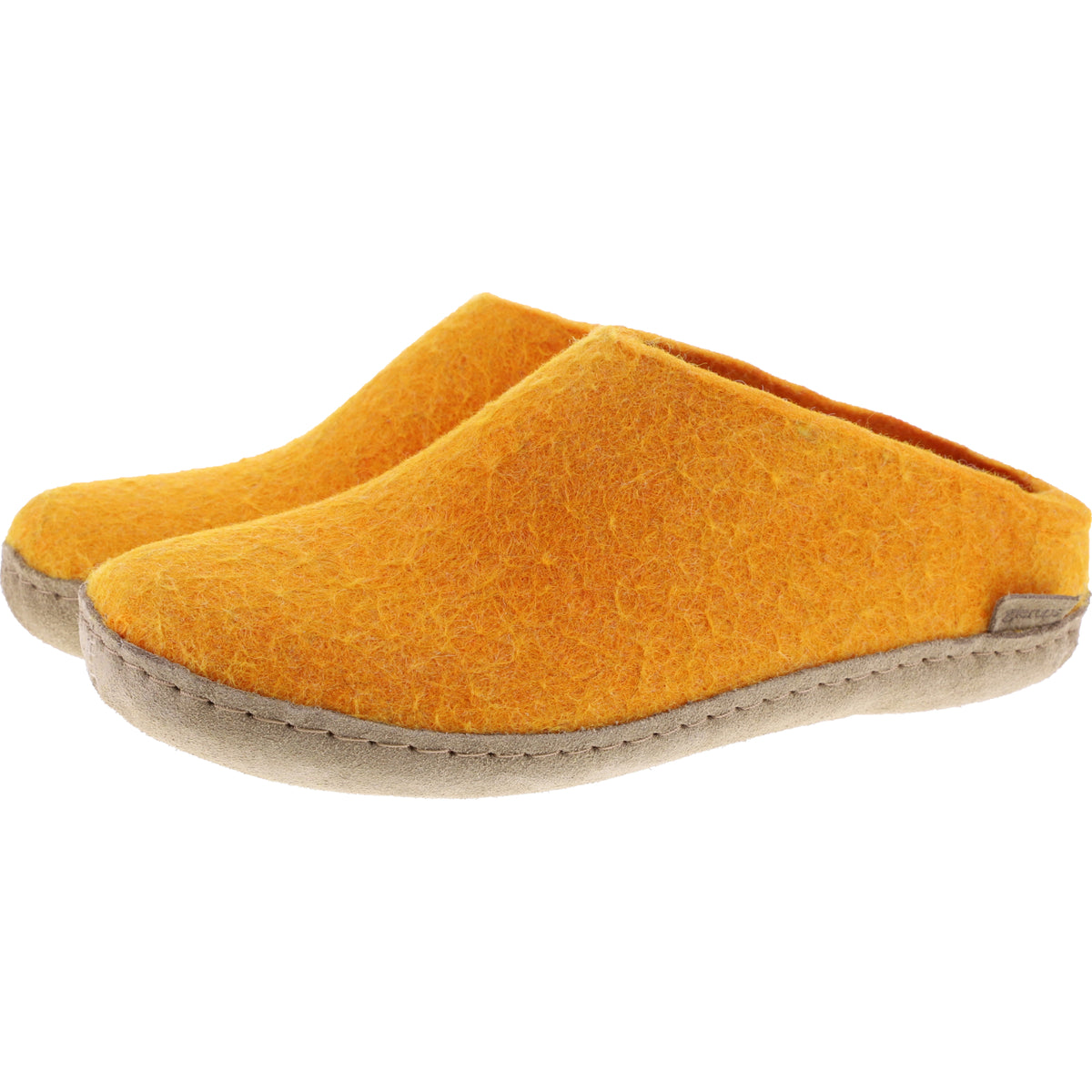 Glerups / Modell: "B" / Orange Wollfilz / Kalbsleder-Sohle / Offene Pantoffeln
