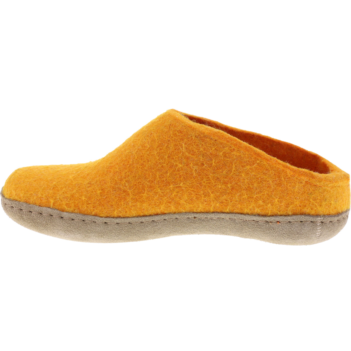 Glerups / Modell: "B" / Orange Wollfilz / Kalbsleder-Sohle / Offene Pantoffeln