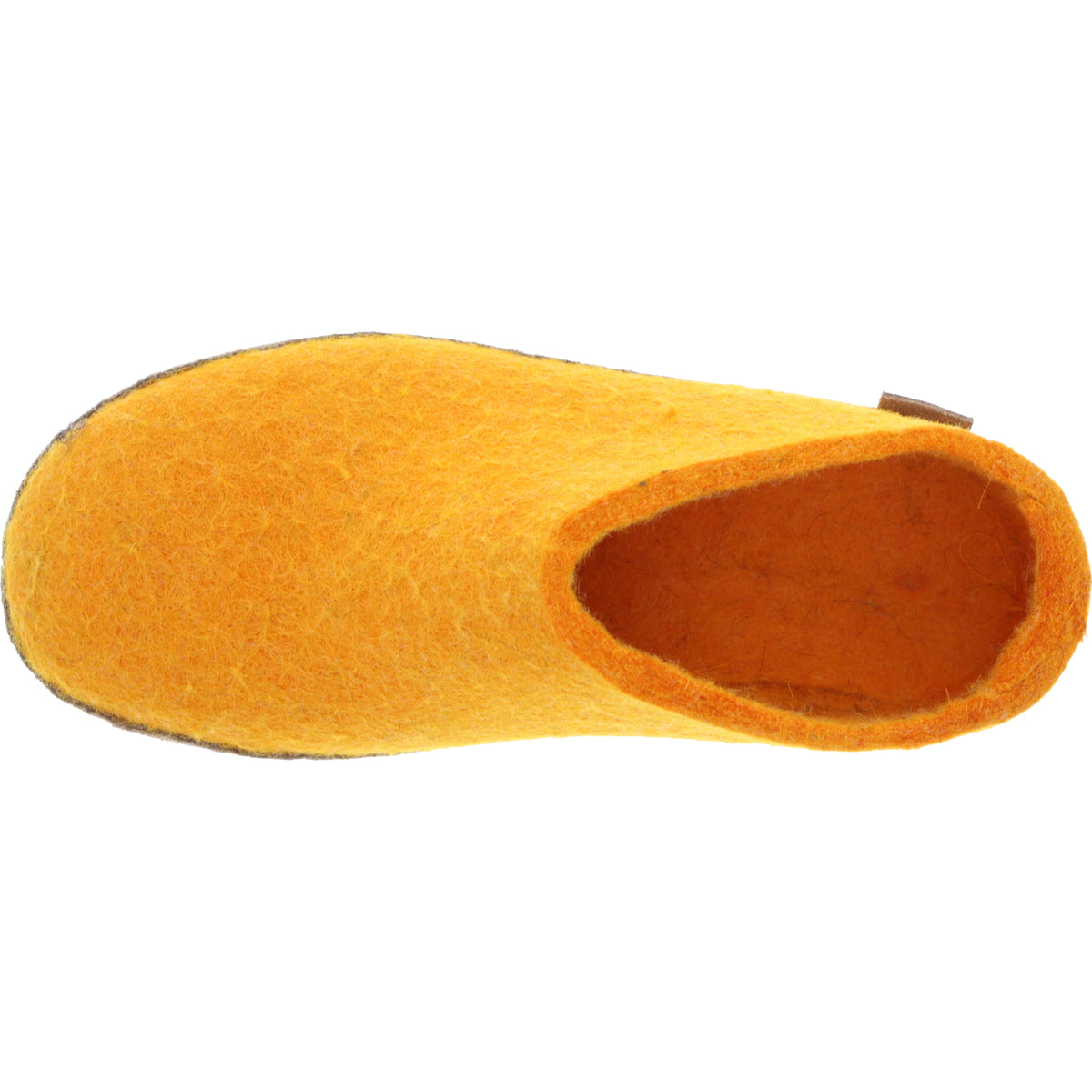 Glerups / Modell: "B" / Orange Wollfilz / Kalbsleder-Sohle / Offene Pantoffeln