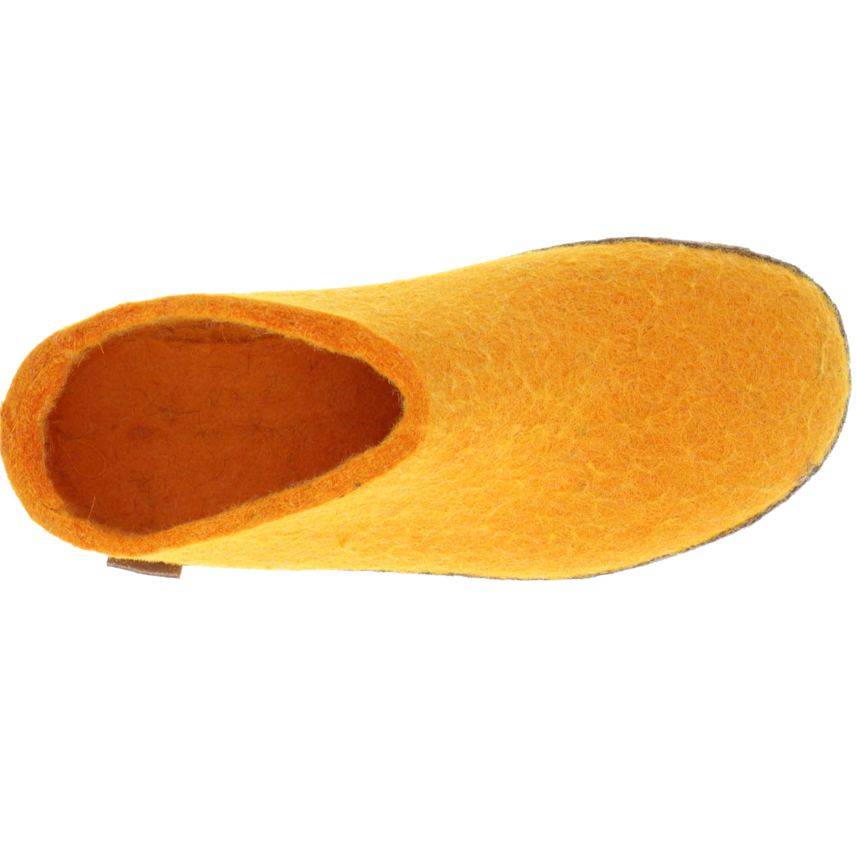Glerups / Modell: "B" / Orange Wollfilz / Kalbsleder-Sohle / Offene Pantoffeln