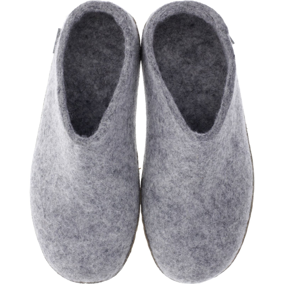 Glerups / Modell: "B" / Grey-Hellgrau Wollfilz / Kalbsleder-Sohle / Offene Pantoffeln