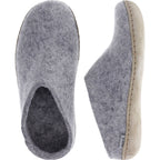 Glerups / Modell: "B" / Grey-Hellgrau Wollfilz / Kalbsleder-Sohle / Offene Pantoffeln