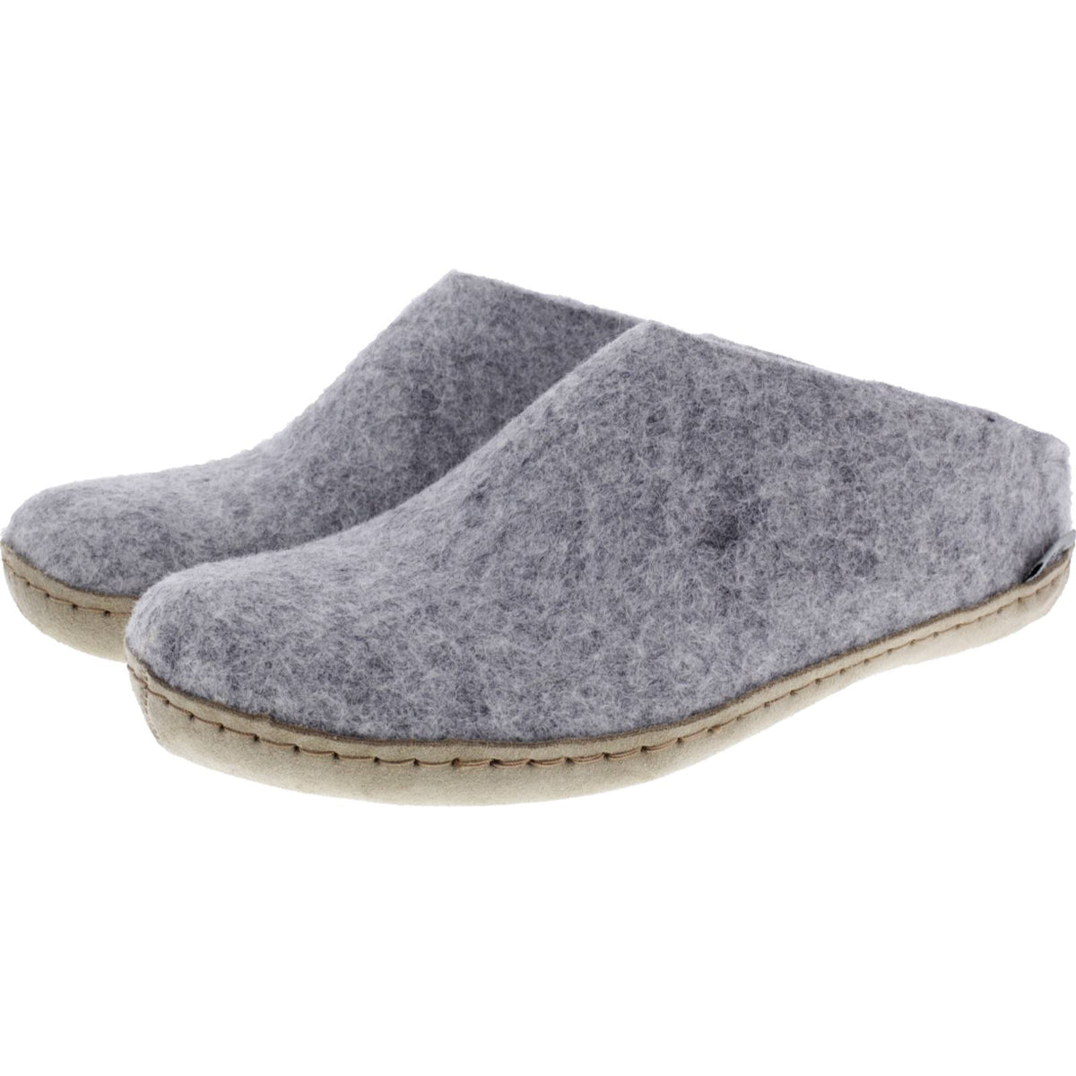 Glerups / Modell: "B" / Grey-Hellgrau Wollfilz / Kalbsleder-Sohle / Offene Pantoffeln