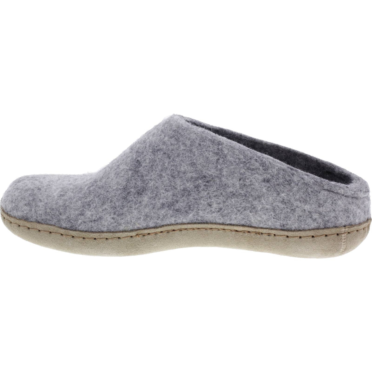 Glerups / Modell: "B" / Grey-Hellgrau Wollfilz / Kalbsleder-Sohle / Offene Pantoffeln