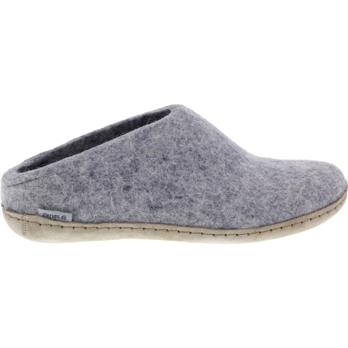 Glerups / Modell: "B" / Grey-Hellgrau Wollfilz / Kalbsleder-Sohle / Offene Pantoffeln