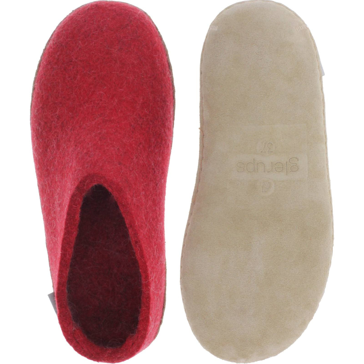 Glerups / Modell: "B" / Red-Rot Wollfilz / Kalbsleder-Sohle / Offene Pantoffeln