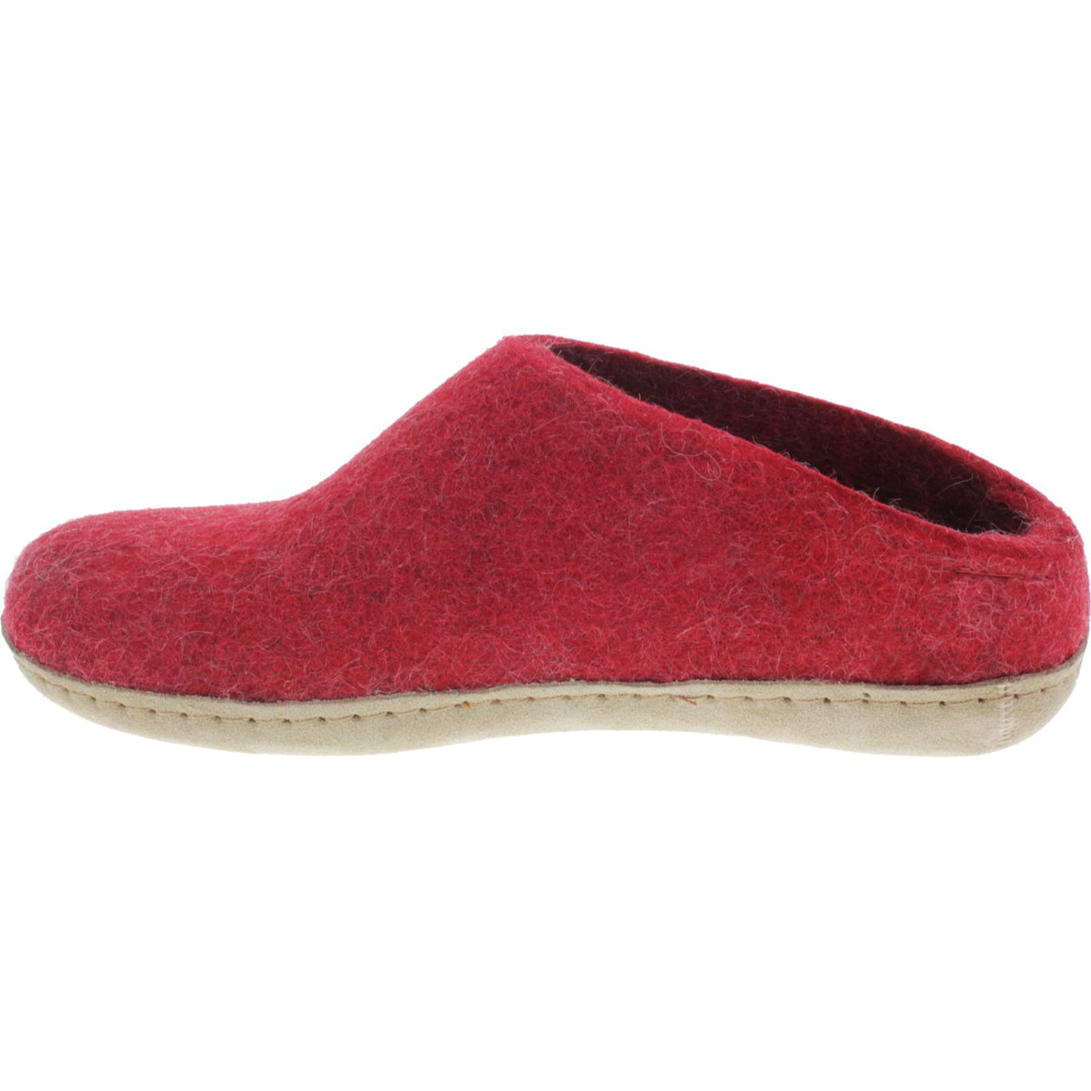 Glerups / Modell: "B" / Red-Rot Wollfilz / Kalbsleder-Sohle / Offene Pantoffeln