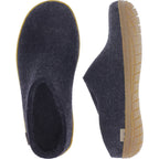 Glerups / Modell: "BR" / Charcoal-Anthrazit Wollfilz / Naturkautschuk-Sohle / Offene Pantoffeln