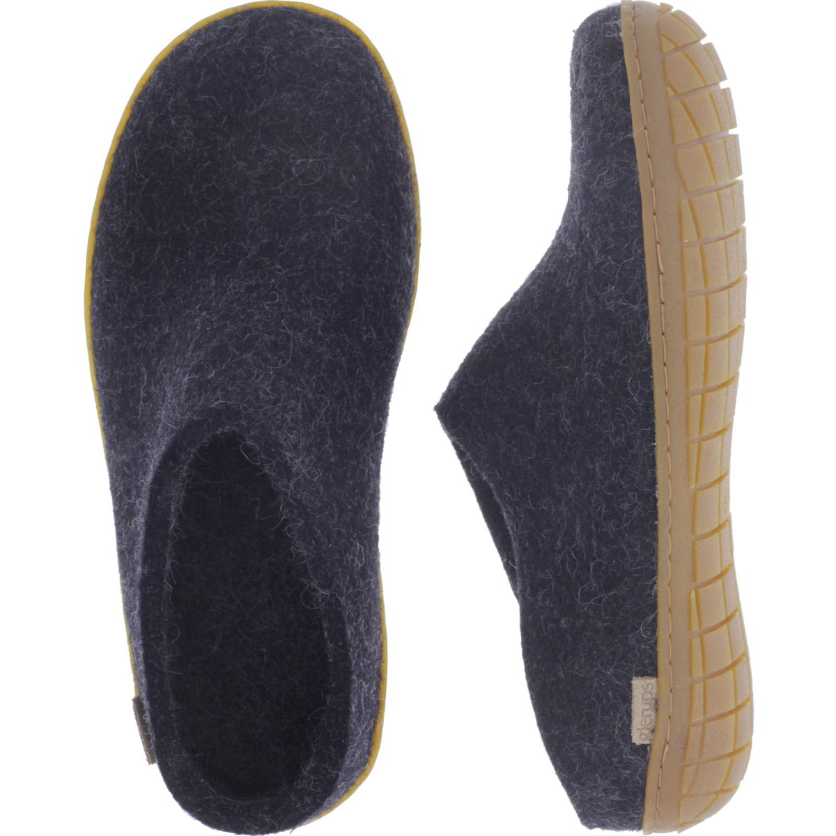 Glerups / Modell: "BR" / Charcoal-Anthrazit Wollfilz / Naturkautschuk-Sohle / Offene Pantoffeln