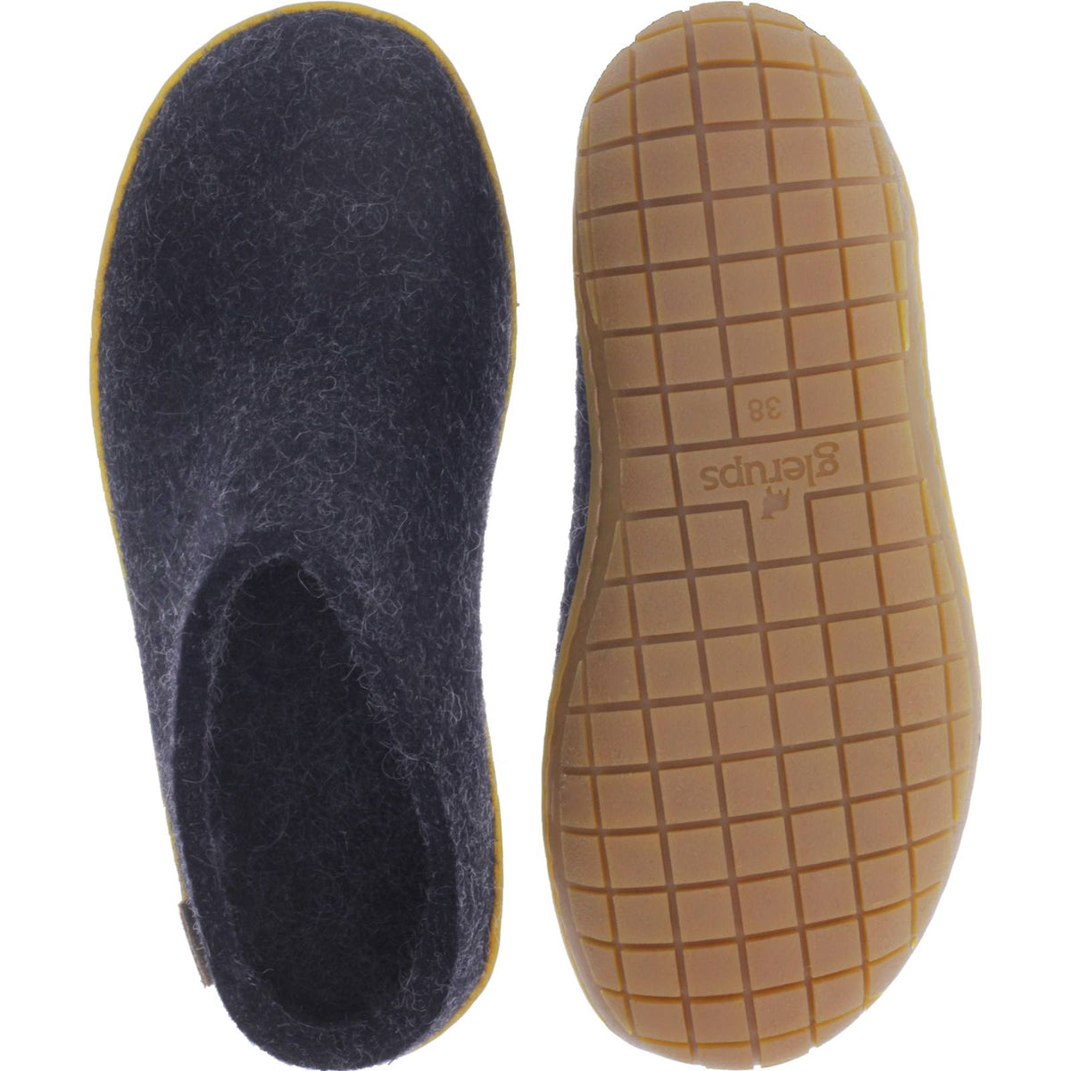 Glerups / Modell: "BR" / Charcoal-Anthrazit Wollfilz / Naturkautschuk-Sohle / Offene Pantoffeln