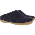 Glerups / Modell: "BR" / Charcoal-Anthrazit Wollfilz / Naturkautschuk-Sohle / Offene Pantoffeln
