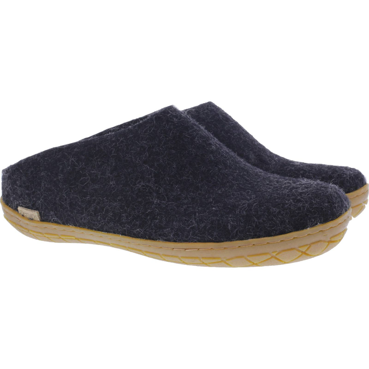 Glerups / Modell: "BR" / Charcoal-Anthrazit Wollfilz / Naturkautschuk-Sohle / Offene Pantoffeln