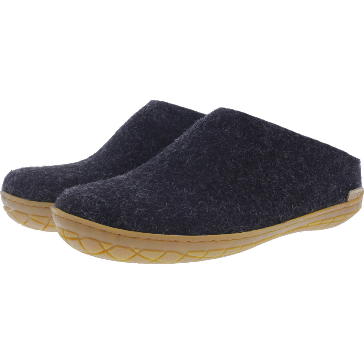 Glerups / Modell: "BR" / Charcoal-Anthrazit Wollfilz / Naturkautschuk-Sohle / Offene Pantoffeln