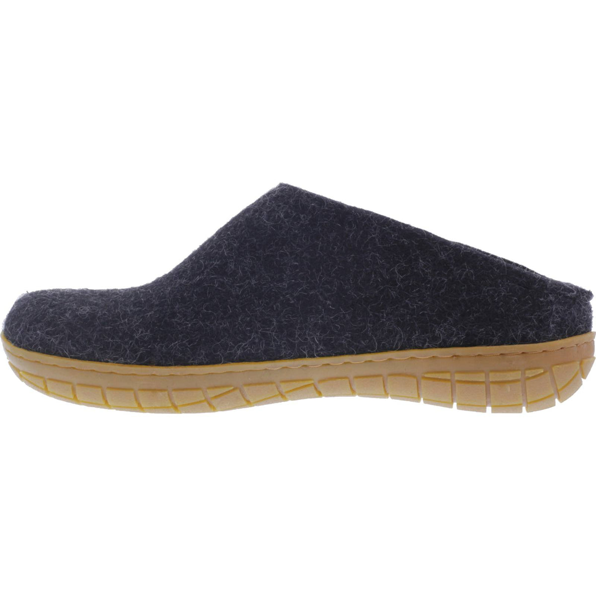 Glerups / Modell: "BR" / Charcoal-Anthrazit Wollfilz / Naturkautschuk-Sohle / Offene Pantoffeln